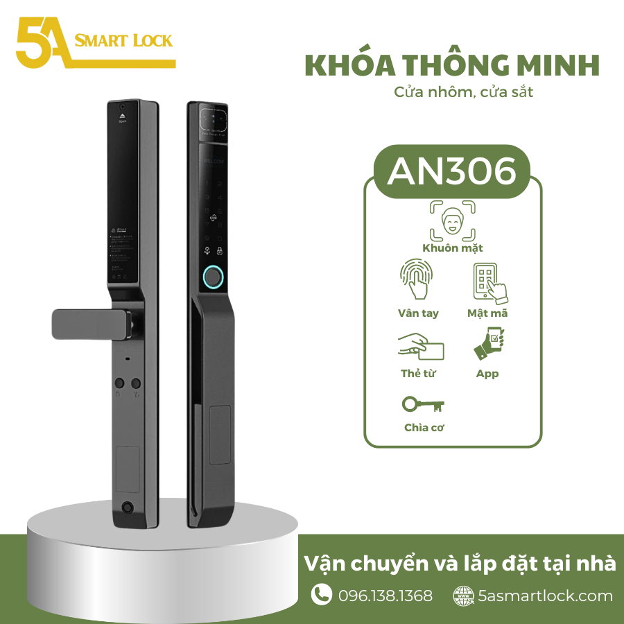 Khóa cửa vân tay tự động Face ID 5A Smartlock AN306 cửa Nhôm